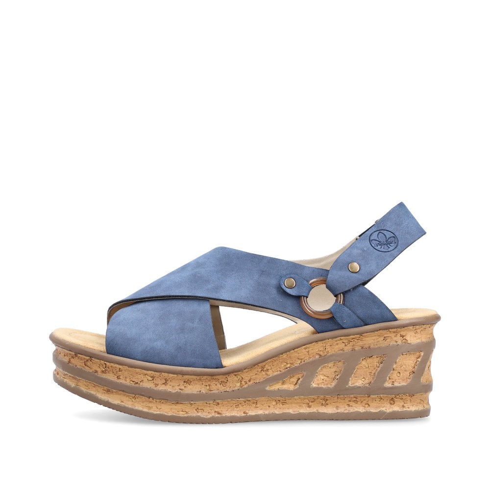 Women\'s Rieker 68184-14 Wedge Sandals Blue | USA-050863