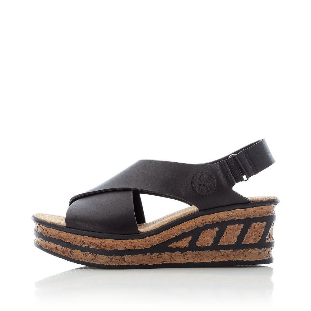 Women's Rieker 68189-00 Wedge Sandals Black | USA-973660