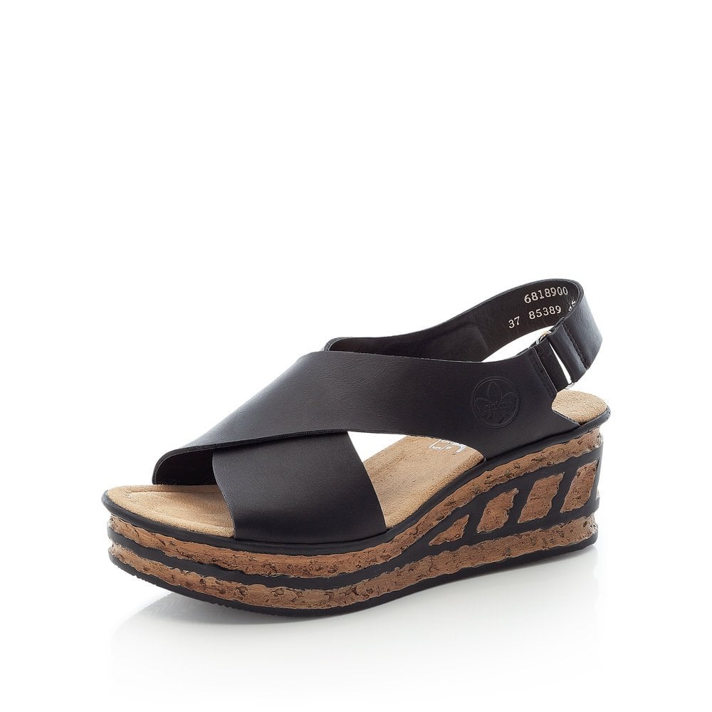 Women\'s Rieker 68189-00 Wedge Sandals Black | USA-973660