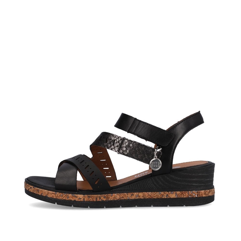 Women's Rieker Remonte D3064-01 Wedge Sandals Black | USA-478296