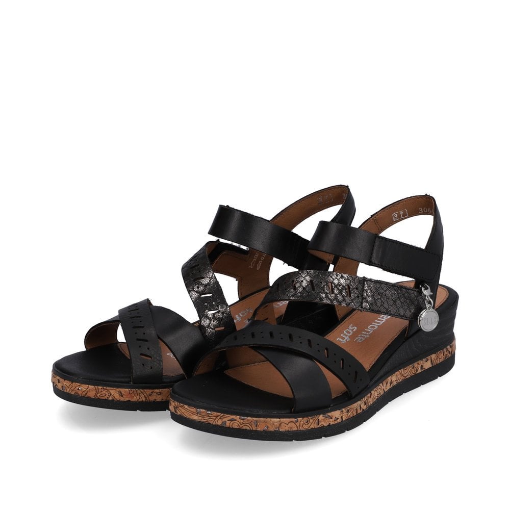 Women's Rieker Remonte D3064-01 Wedge Sandals Black | USA-478296