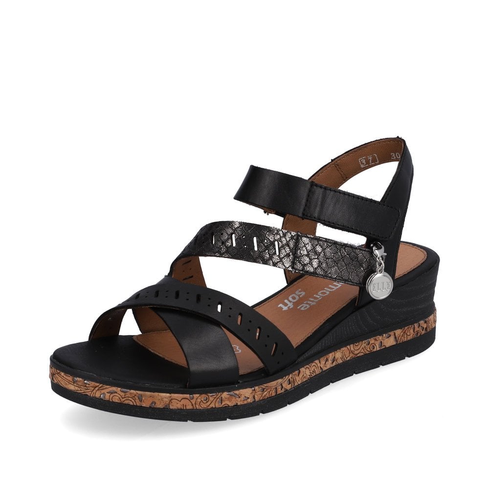 Women\'s Rieker Remonte D3064-01 Wedge Sandals Black | USA-478296